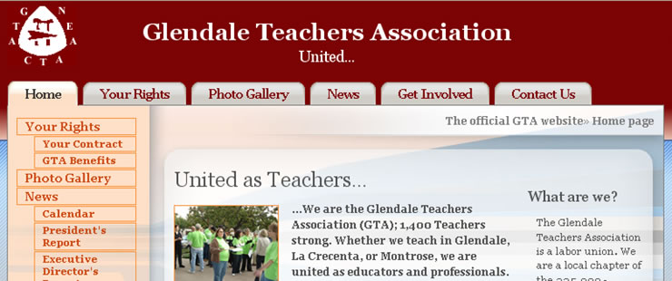 Glendale Teacher's Association Website Snapshot